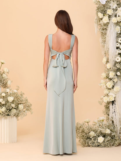 Robes de Demoiselle d'Honneur Fourreau/Colonne à Col Carré sans Manches Longueur Au Sol avec Fronces et Fente Latérale