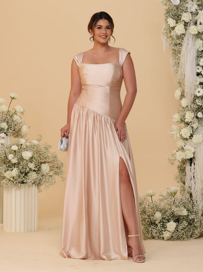 Robes de Demoiselle d'Honneur Grande Taille Ligne A/Princesse Décolleté Épaules Dénudées avec Fente Latérale et Plis