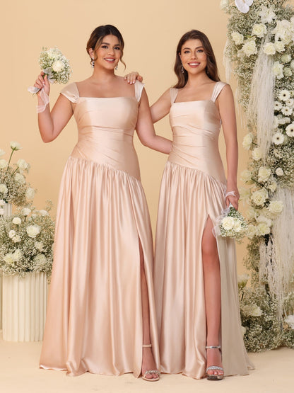 Robes de Demoiselle d'Honneur Grande Taille Ligne A/Princesse Décolleté Épaules Dénudées avec Fente Latérale et Plis