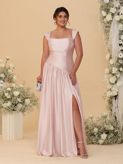 Robes de Demoiselle d'Honneur Grande Taille Ligne A/Princesse Décolleté Épaules Dénudées avec Fente Latérale et Plis