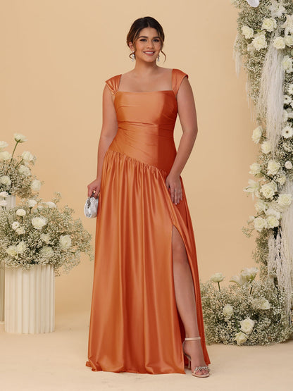 Robes de Demoiselle d'Honneur Grande Taille Ligne A/Princesse Décolleté Épaules Dénudées avec Fente Latérale et Plis