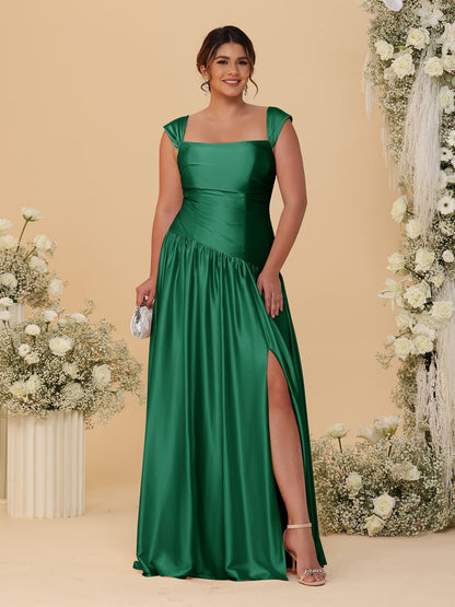 Robes de Demoiselle d'Honneur Grande Taille Ligne A/Princesse Décolleté Épaules Dénudées avec Fente Latérale et Plis