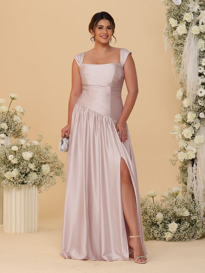 Robes de Demoiselle d'Honneur Grande Taille Ligne A/Princesse Décolleté Épaules Dénudées avec Fente Latérale et Plis