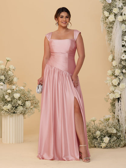 Robes de Demoiselle d'Honneur Grande Taille Ligne A/Princesse Décolleté Épaules Dénudées avec Fente Latérale et Plis