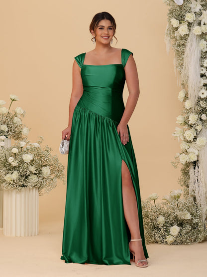 Robes de Demoiselle d'Honneur Grande Taille Ligne A/Princesse Décolleté Épaules Dénudées avec Fente Latérale et Plis