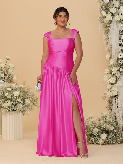 Robes de Demoiselle d'Honneur Grande Taille Ligne A/Princesse Décolleté Épaules Dénudées avec Fente Latérale et Plis