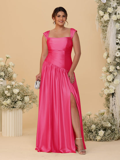 Robes de Demoiselle d'Honneur Grande Taille Ligne A/Princesse Décolleté Épaules Dénudées avec Fente Latérale et Plis