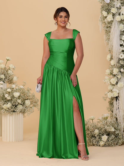 Robes de Demoiselle d'Honneur Grande Taille Ligne A/Princesse Décolleté Épaules Dénudées avec Fente Latérale et Plis