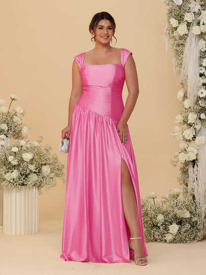 Robes de Demoiselle d'Honneur Grande Taille Ligne A/Princesse Décolleté Épaules Dénudées avec Fente Latérale et Plis