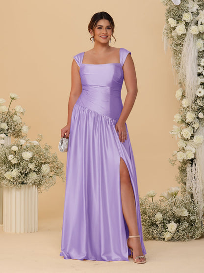 Robes de Demoiselle d'Honneur Grande Taille Ligne A/Princesse Décolleté Épaules Dénudées avec Fente Latérale et Plis