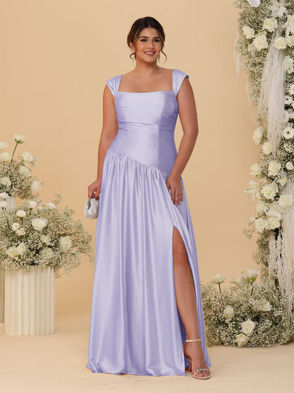 Robes de Demoiselle d'Honneur Grande Taille Ligne A/Princesse Décolleté Épaules Dénudées avec Fente Latérale et Plis