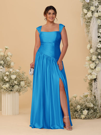 Robes de Demoiselle d'Honneur Grande Taille Ligne A/Princesse Décolleté Épaules Dénudées avec Fente Latérale et Plis