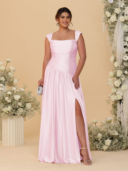 Robes de Demoiselle d'Honneur Grande Taille Ligne A/Princesse Décolleté Épaules Dénudées avec Fente Latérale et Plis