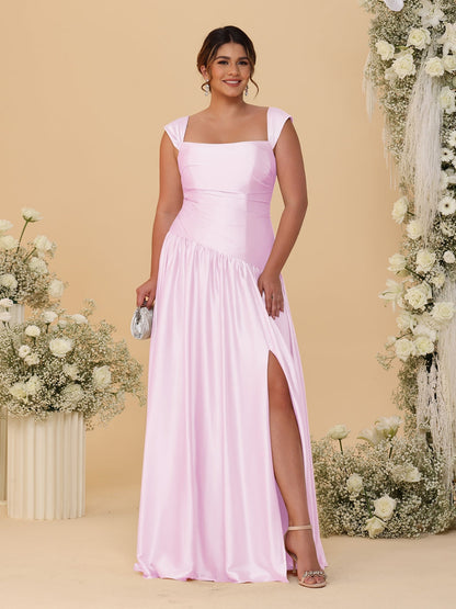 Robes de Demoiselle d'Honneur Grande Taille Ligne A/Princesse Décolleté Épaules Dénudées avec Fente Latérale et Plis