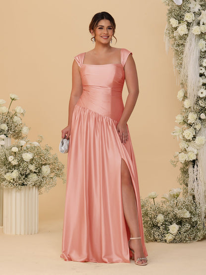 Robes de Demoiselle d'Honneur Grande Taille Ligne A/Princesse Décolleté Épaules Dénudées avec Fente Latérale et Plis