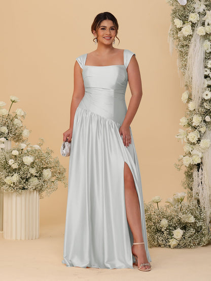 Robes de Demoiselle d'Honneur Grande Taille Ligne A/Princesse Décolleté Épaules Dénudées avec Fente Latérale et Plis