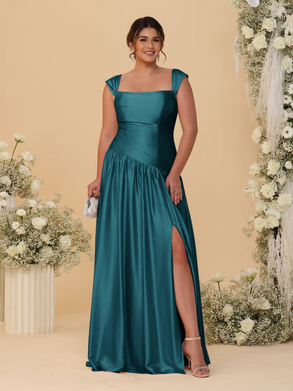 Robes de Demoiselle d'Honneur Grande Taille Ligne A/Princesse Décolleté Épaules Dénudées avec Fente Latérale et Plis