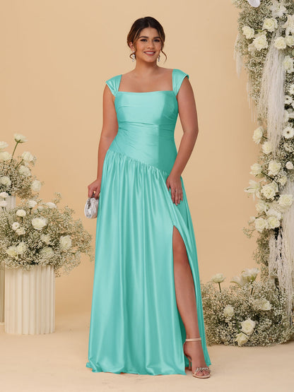 Robes de Demoiselle d'Honneur Grande Taille Ligne A/Princesse Décolleté Épaules Dénudées avec Fente Latérale et Plis
