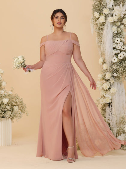 Robes de Demoiselle d'Honneur Grande Taille Fourreau/Colonne Décolleté Épaules Dénudées Bretelles Spaghetti avec Fente Latérale