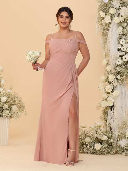 Robes de Demoiselle d'Honneur Grande Taille Fourreau/Colonne Décolleté Épaules Dénudées Bretelles Spaghetti avec Fente Latérale