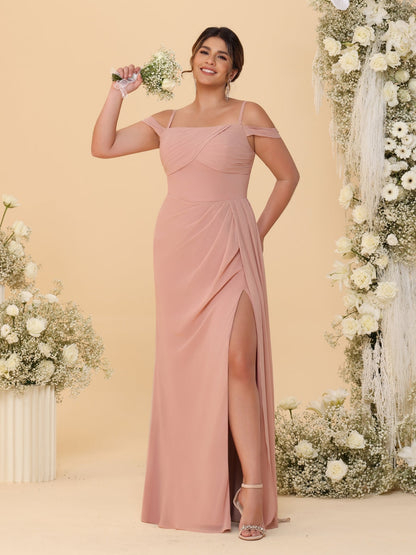 Robes de Demoiselle d'Honneur Grande Taille Fourreau/Colonne Décolleté Épaules Dénudées Bretelles Spaghetti avec Fente Latérale