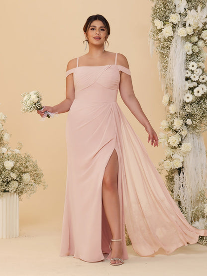 Robes de Demoiselle d'Honneur Grande Taille Fourreau/Colonne Décolleté Épaules Dénudées Bretelles Spaghetti avec Fente Latérale
