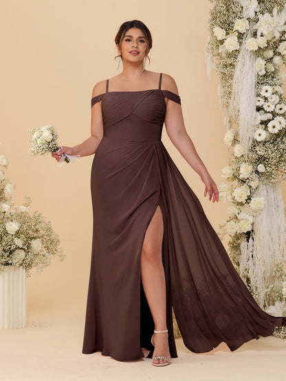 Robes de Demoiselle d'Honneur Grande Taille Fourreau/Colonne Décolleté Épaules Dénudées Bretelles Spaghetti avec Fente Latérale