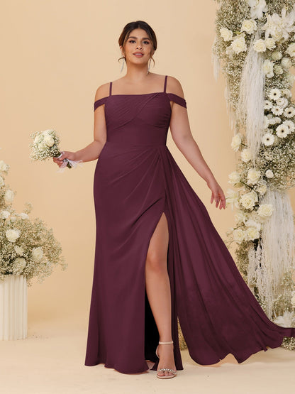 Robes de Demoiselle d'Honneur Grande Taille Fourreau/Colonne Décolleté Épaules Dénudées Bretelles Spaghetti avec Fente Latérale