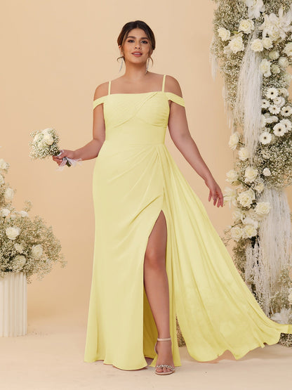 Robes de Demoiselle d'Honneur Grande Taille Fourreau/Colonne Décolleté Épaules Dénudées Bretelles Spaghetti avec Fente Latérale