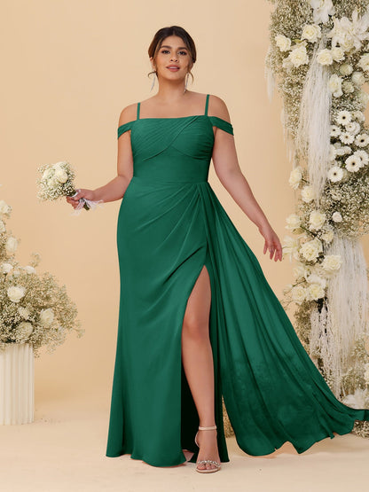 Robes de Demoiselle d'Honneur Grande Taille Fourreau/Colonne Décolleté Épaules Dénudées Bretelles Spaghetti avec Fente Latérale
