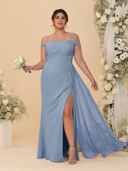 Robes de Demoiselle d'Honneur Grande Taille Fourreau/Colonne Décolleté Épaules Dénudées Bretelles Spaghetti avec Fente Latérale