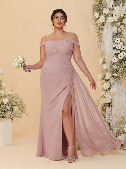 Robes de Demoiselle d'Honneur Grande Taille Fourreau/Colonne Décolleté Épaules Dénudées Bretelles Spaghetti avec Fente Latérale