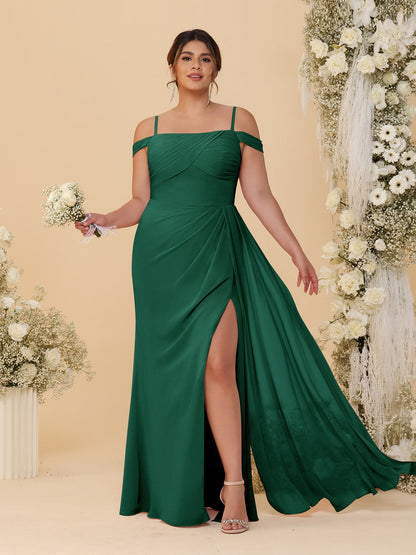 Robes de Demoiselle d'Honneur Grande Taille Fourreau/Colonne Décolleté Épaules Dénudées Bretelles Spaghetti avec Fente Latérale
