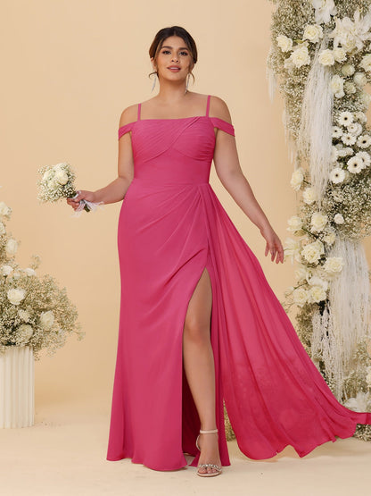 Robes de Demoiselle d'Honneur Grande Taille Fourreau/Colonne Décolleté Épaules Dénudées Bretelles Spaghetti avec Fente Latérale