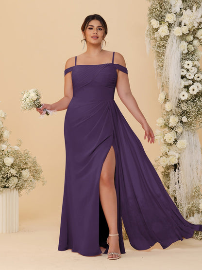 Robes de Demoiselle d'Honneur Grande Taille Fourreau/Colonne Décolleté Épaules Dénudées Bretelles Spaghetti avec Fente Latérale