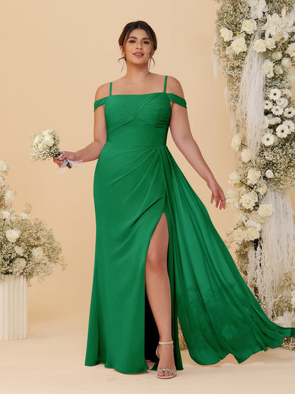 Robes de Demoiselle d'Honneur Grande Taille Fourreau/Colonne Décolleté Épaules Dénudées Bretelles Spaghetti avec Fente Latérale