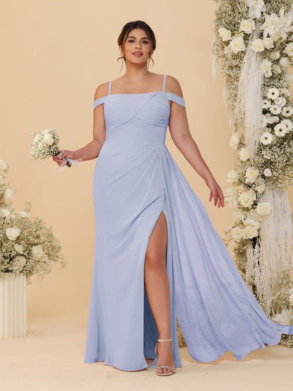 Robes de Demoiselle d'Honneur Grande Taille Fourreau/Colonne Décolleté Épaules Dénudées Bretelles Spaghetti avec Fente Latérale