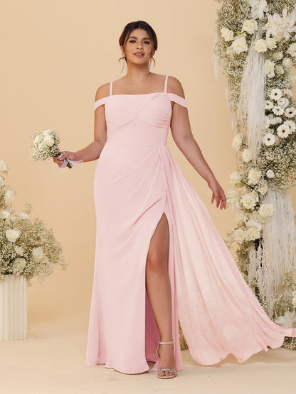 Robes de Demoiselle d'Honneur Grande Taille Fourreau/Colonne Décolleté Épaules Dénudées Bretelles Spaghetti avec Fente Latérale