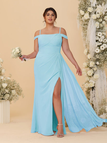 Robes de Demoiselle d'Honneur Grande Taille Fourreau/Colonne Décolleté Épaules Dénudées Bretelles Spaghetti avec Fente Latérale
