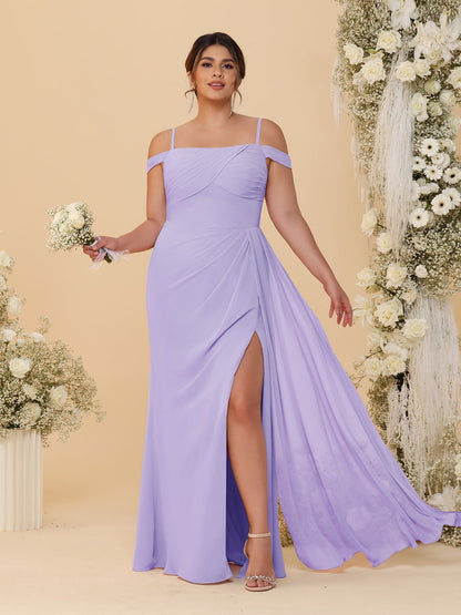 Robes de Demoiselle d'Honneur Grande Taille Fourreau/Colonne Décolleté Épaules Dénudées Bretelles Spaghetti avec Fente Latérale