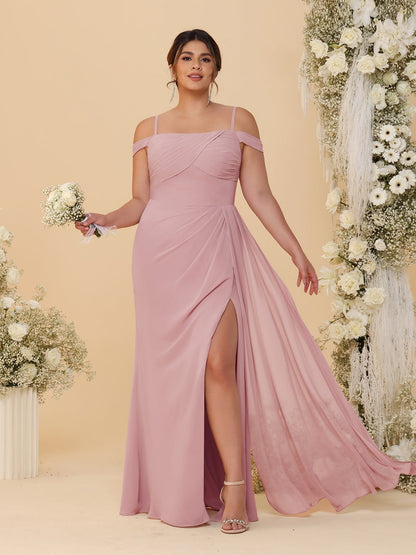 Robes de Demoiselle d'Honneur Grande Taille Fourreau/Colonne Décolleté Épaules Dénudées Bretelles Spaghetti avec Fente Latérale