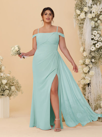 Robes de Demoiselle d'Honneur Grande Taille Fourreau/Colonne Décolleté Épaules Dénudées Bretelles Spaghetti avec Fente Latérale