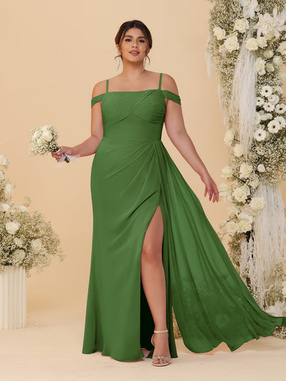 Robes de Demoiselle d'Honneur Grande Taille Fourreau/Colonne Décolleté Épaules Dénudées Bretelles Spaghetti avec Fente Latérale