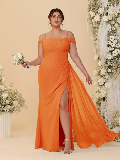 Robes de Demoiselle d'Honneur Grande Taille Fourreau/Colonne Décolleté Épaules Dénudées Bretelles Spaghetti avec Fente Latérale