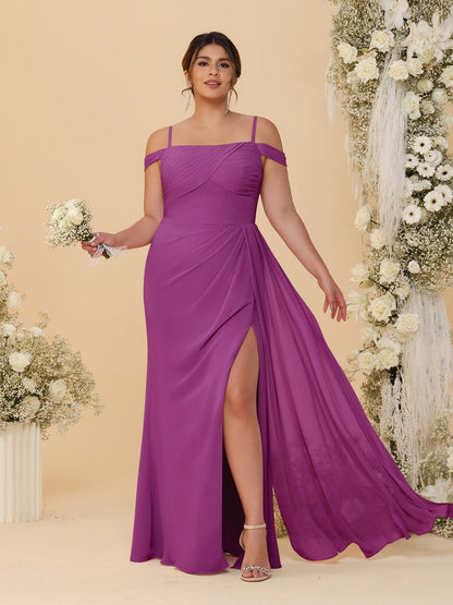 Robes de Demoiselle d'Honneur Grande Taille Fourreau/Colonne Décolleté Épaules Dénudées Bretelles Spaghetti avec Fente Latérale