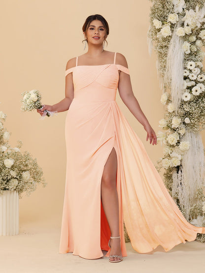 Robes de Demoiselle d'Honneur Grande Taille Fourreau/Colonne Décolleté Épaules Dénudées Bretelles Spaghetti avec Fente Latérale