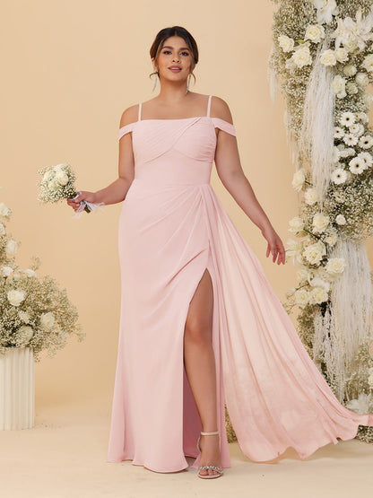 Robes de Demoiselle d'Honneur Grande Taille Fourreau/Colonne Décolleté Épaules Dénudées Bretelles Spaghetti avec Fente Latérale
