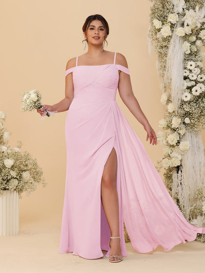 Robes de Demoiselle d'Honneur Grande Taille Fourreau/Colonne Décolleté Épaules Dénudées Bretelles Spaghetti avec Fente Latérale