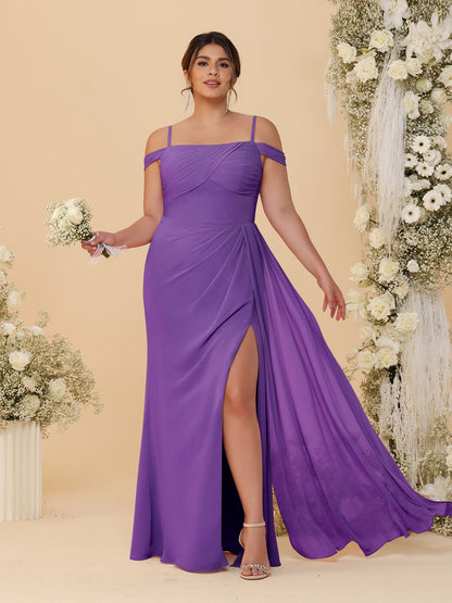 Robes de Demoiselle d'Honneur Grande Taille Fourreau/Colonne Décolleté Épaules Dénudées Bretelles Spaghetti avec Fente Latérale