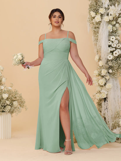 Robes de Demoiselle d'Honneur Grande Taille Fourreau/Colonne Décolleté Épaules Dénudées Bretelles Spaghetti avec Fente Latérale